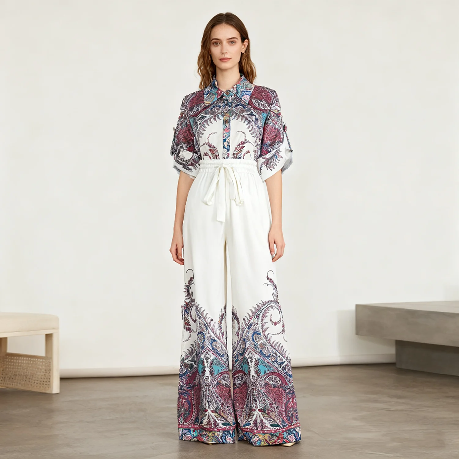 

Famous Lady Winter New Sle 2026 Early Spring Holiday Print Top ort Sve Long Pants Set 0 Colors Women's Suit