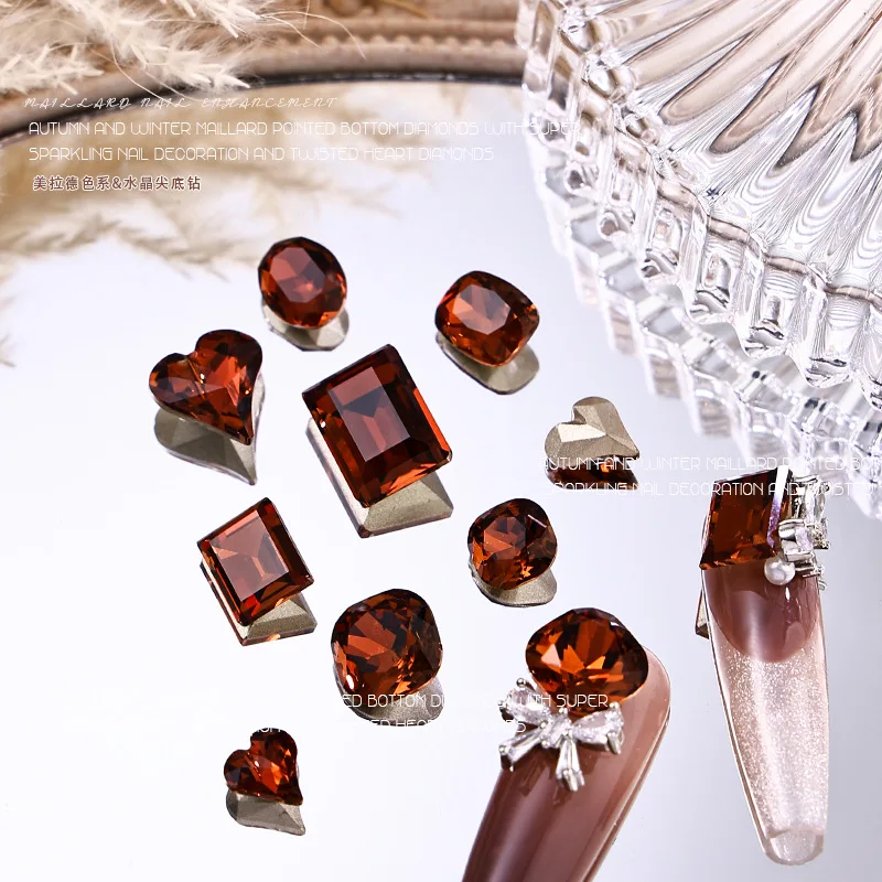 5 stks nagel steentjes bedels kristal diamanten sieraden nieuwe koffie kleur nagel stapel diamant nail art sieraden