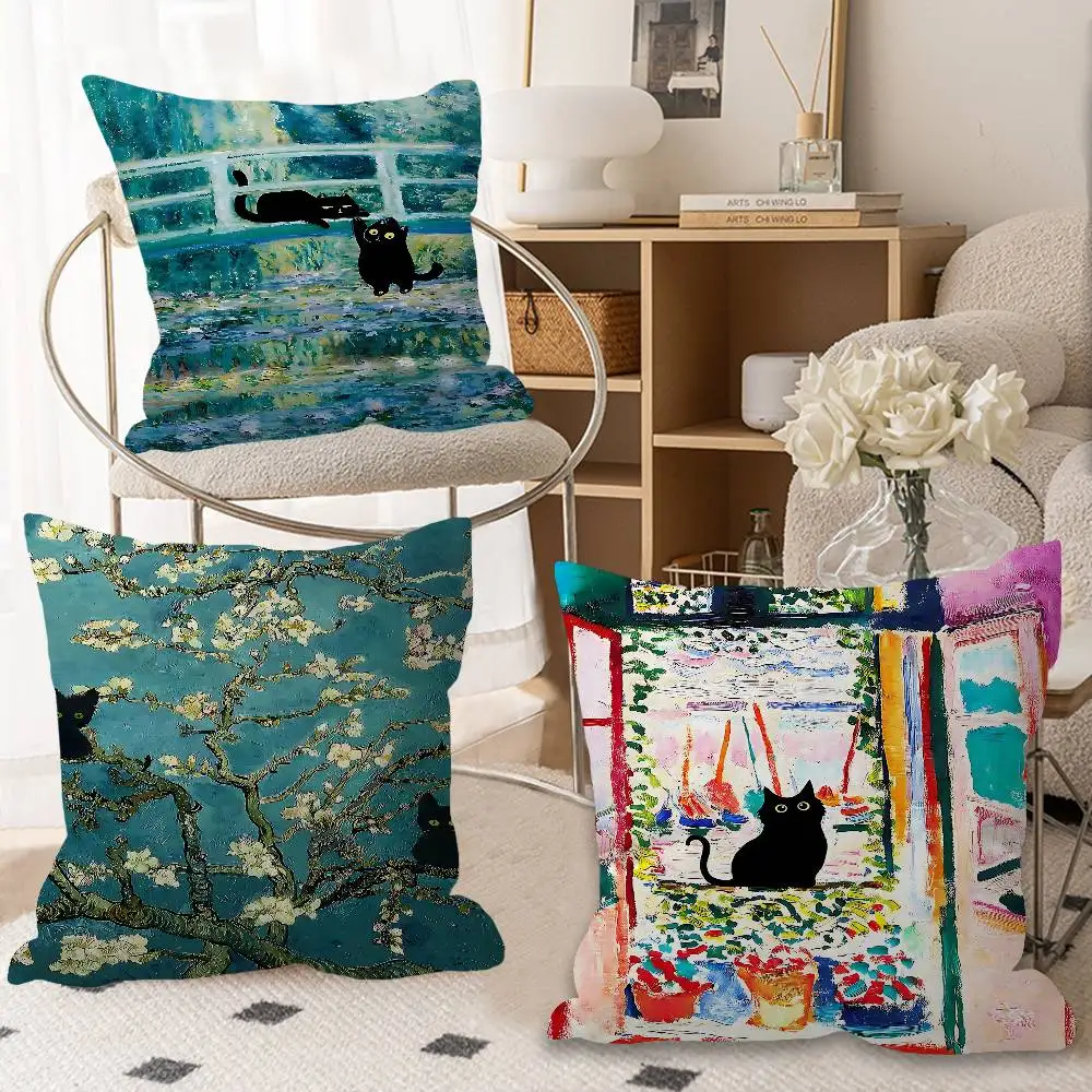 

Famous Art Van Gogh Black Cat Maple Design Cushion Cover Happy Autumn Harvest Decor Holiday Decorati Pillow Cover