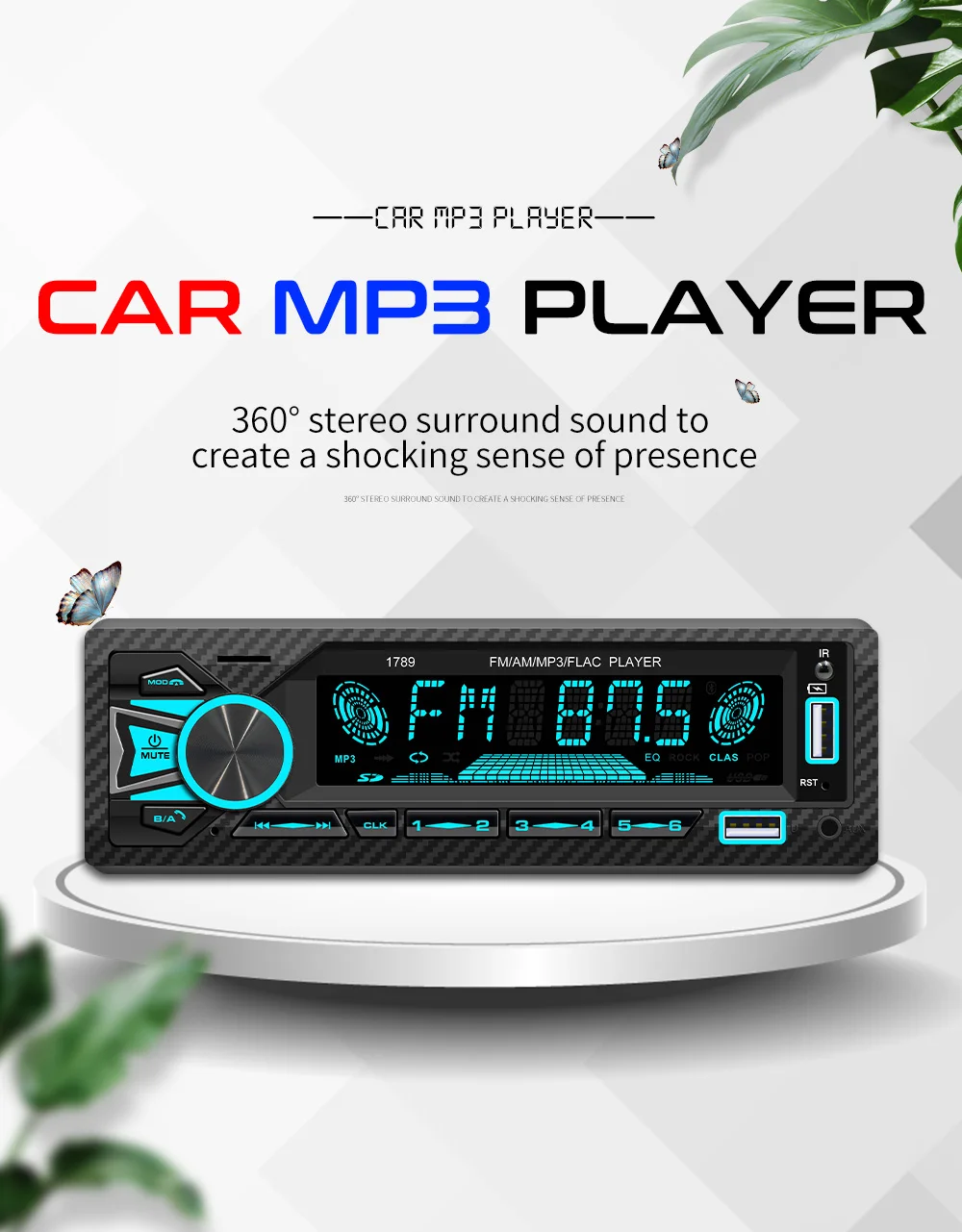 BQCC 1 Din MP3 Car Player Mobile APP Control Voice Copy Function Dual USB 7 Color Light Wiring Protection BT/FM/AM/RDS Car Audio