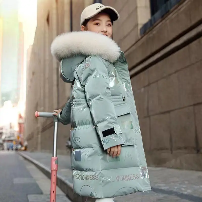 Parka de invierno con diseño de moda para niña, abrigo largo para niños, ropa de abrigo con letras para adolescentes, ropa de abrigo acolchada impermeable, 4-14 años, 2024