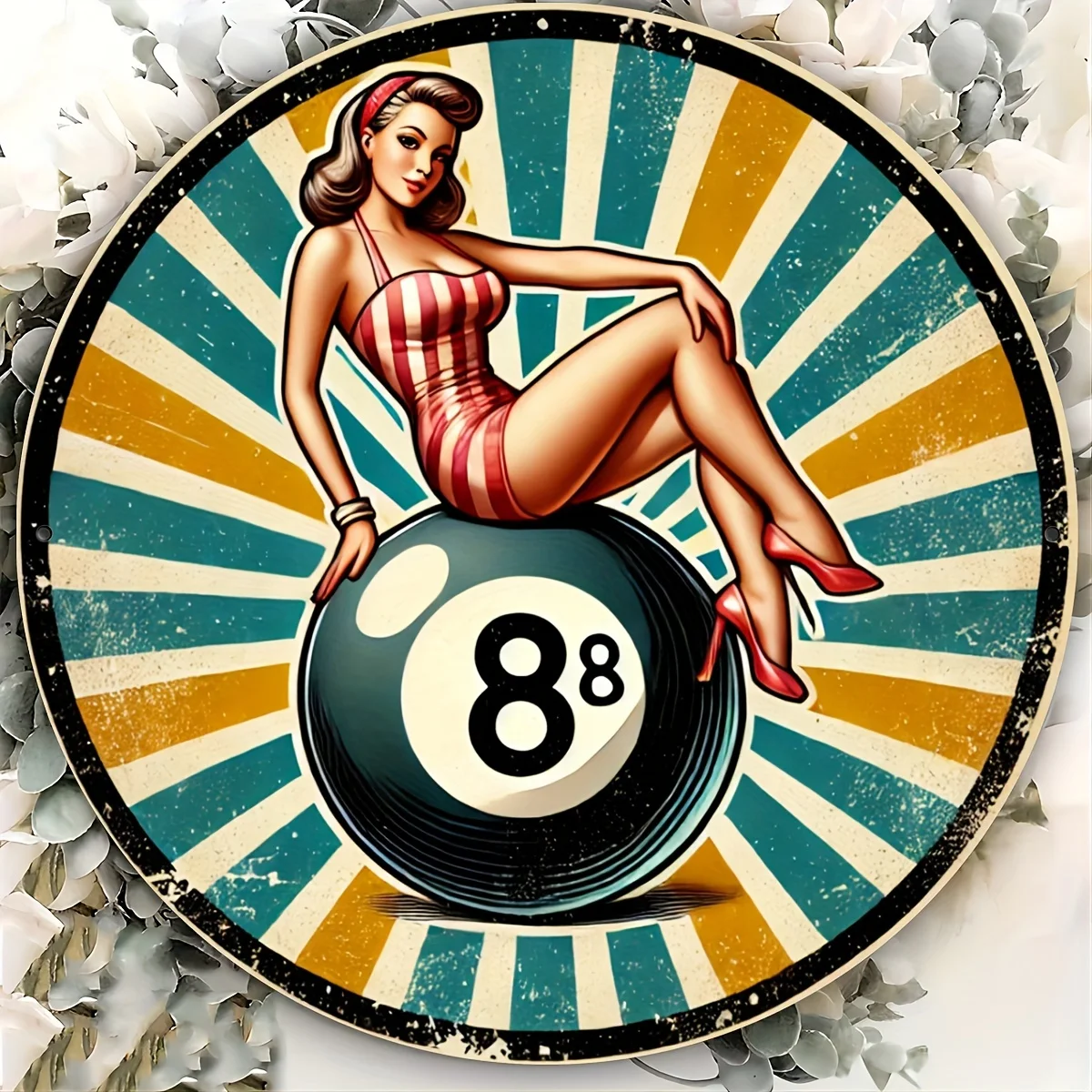 Rundes Metallblechschild „Billard & Cocktails“ im Vintage-Stil, 20,3 x 20,3 cm – perfekt für die Dekoration zu Hause, in Bar, in der Küche oder im Büro |   Langlebiges Aluminu