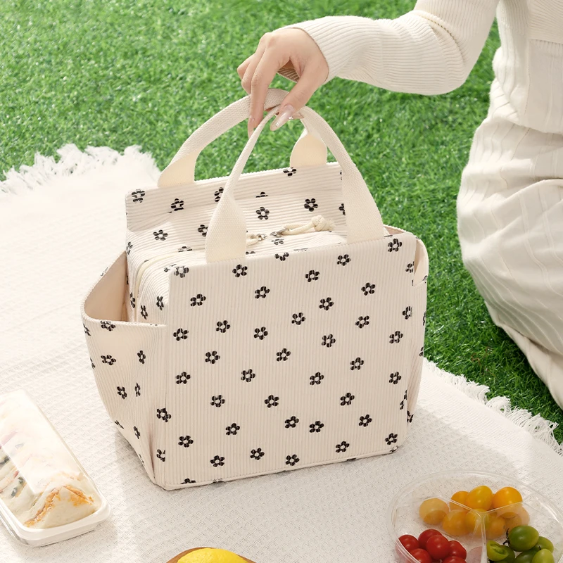 Cord-Lunchtasche, wärmeisolierend, Lunchbox, Aufbewahrung, Handtasche, multifunktional, für Kinder, Schule, Kühltasche, Picknick, Lebensmittelbeutel – Detail 3