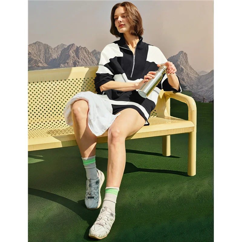 【SEE】Gestreiftes Trainings-Set für Damen, zweiteiliges Outfit, Trainingsanzug, übergroßes Lounge-Set, Oberteil und Shorts-Sets mit Taschen