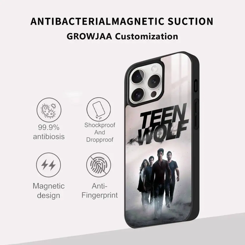 T-Teen W-Wolf TV جراب هاتف آيفون 17 16 15 14 13 12 11 Pro Max Plus Mini Magsafe مرآة لاسلكية مغناطيسية Funda
