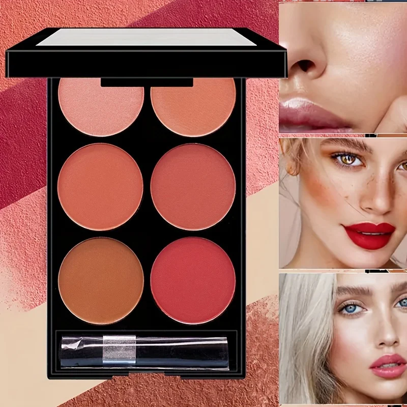 6-farbige Rouge- und Konturierungs-All-in-One-Palette, perlmuttartige, matte Puder-Make-up-Palette