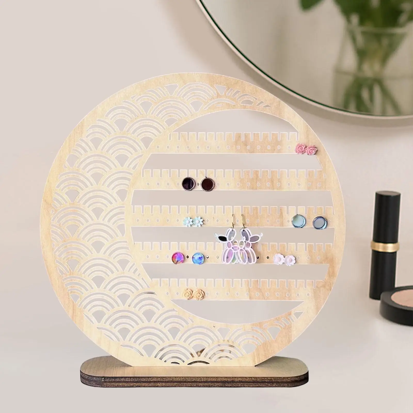 5-Tier Wooden Earring Organizer Spacious Jewelry Display Stand Holder for Studs Hoops Dangles for Desktop Storage for Women​​
