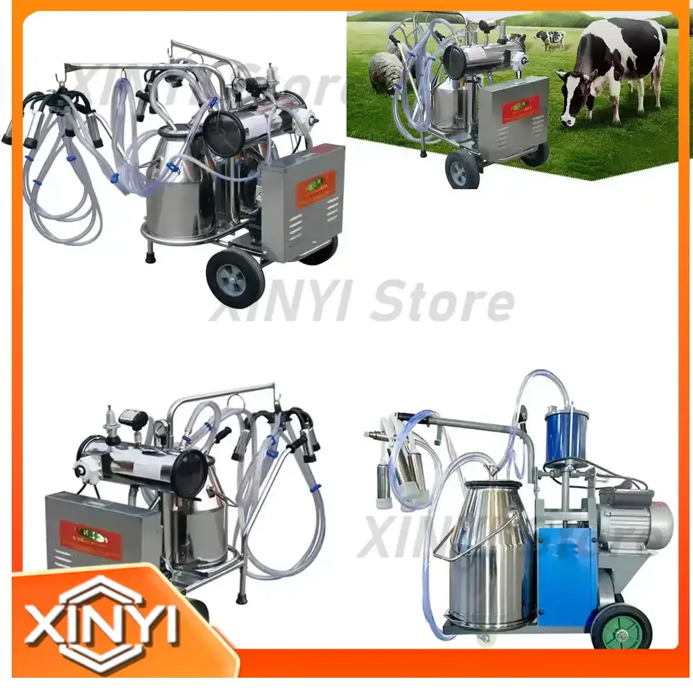 Cow And Goat Cluster Portable SS 304 Double Buckets Electric Copper Motor Vacuum Pump Milking Machine for Farm Dairy