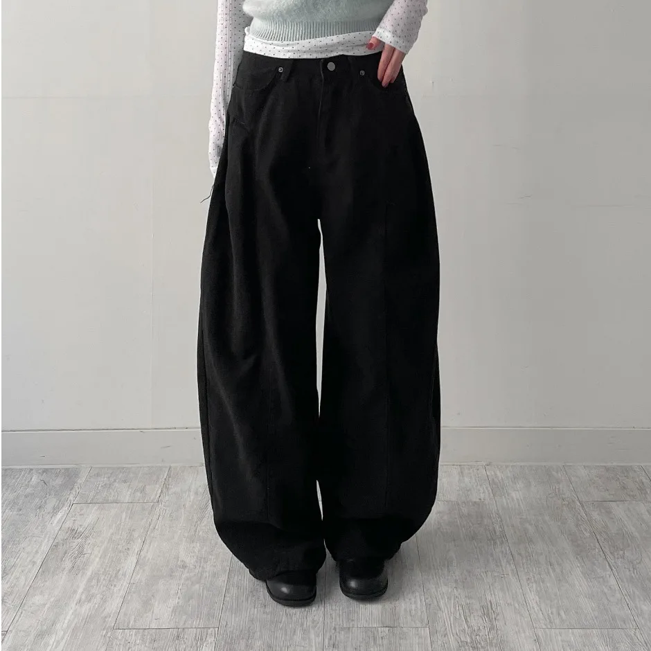 

Fashionable Loose Straight Leg Pure Color Drapey Floor-Length Denim Jeans High Waist Button Closure Casual Cotton 100%
