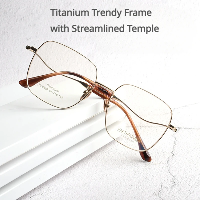 

New Titanium Glasses Frame Men Women Retro Large-frame Ultra-light Metal Streamlined Temples Polygonal Frame Myopia Lens Frames