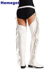 Solid Color Sexy Catwalk Tassel Boots 2024 Autumn Over Knee Party Street High-Heeled Boots Fashion Ladies Stage Performance Boot