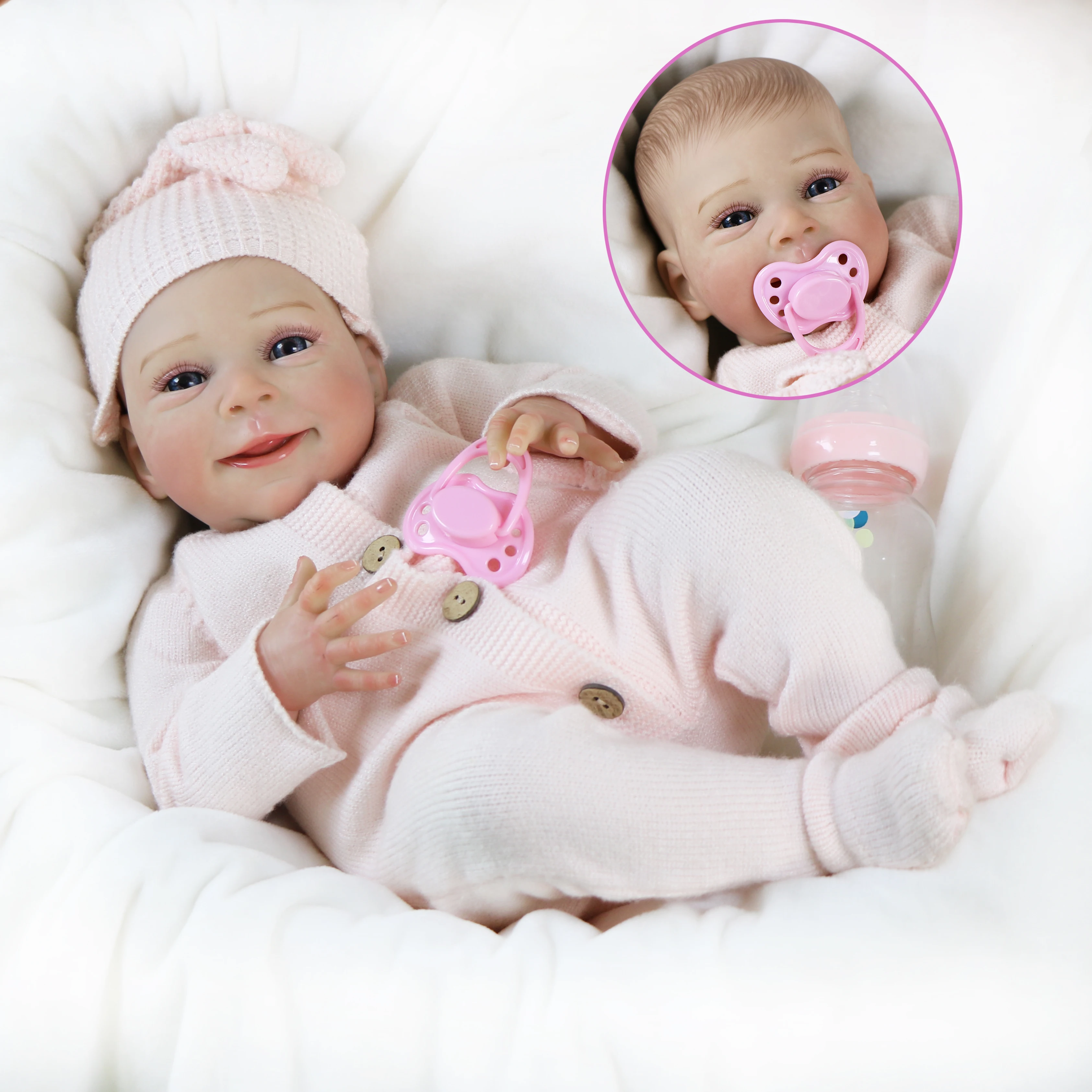 ALDYOK Lily Mae Reborn Baby Doll – Cuerpo de tela ponderada realista de 18" con pelo pintado a mano y extremidades de vinilo suave, chupete magnético