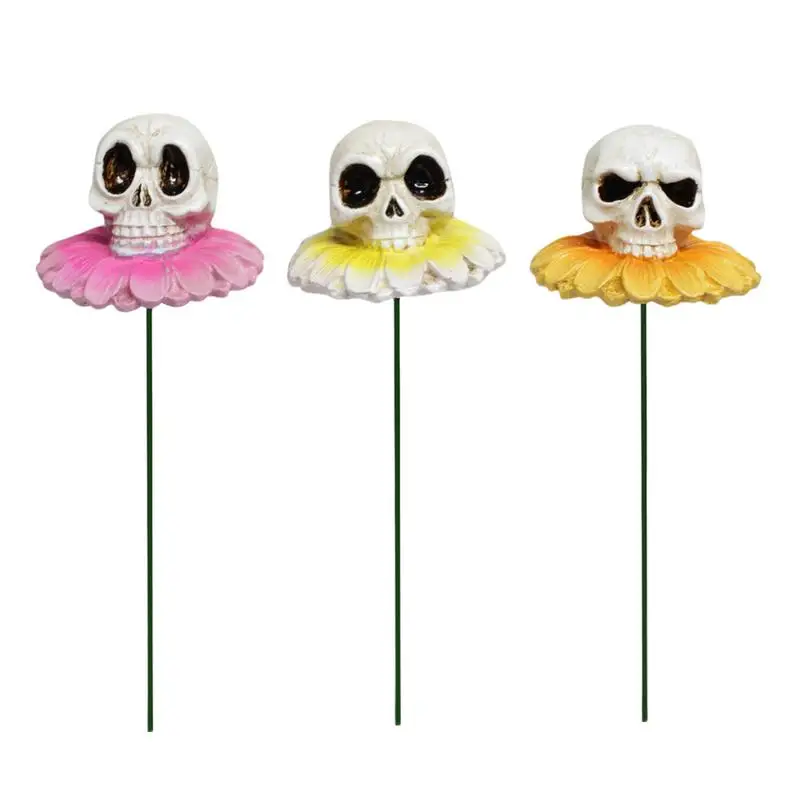 

Garden Stakes 3 PCS Skull Simulation Flower Decorative Stakes Garden Plant Flowers Stick Colorful Landscape Rust-Resistant Scary