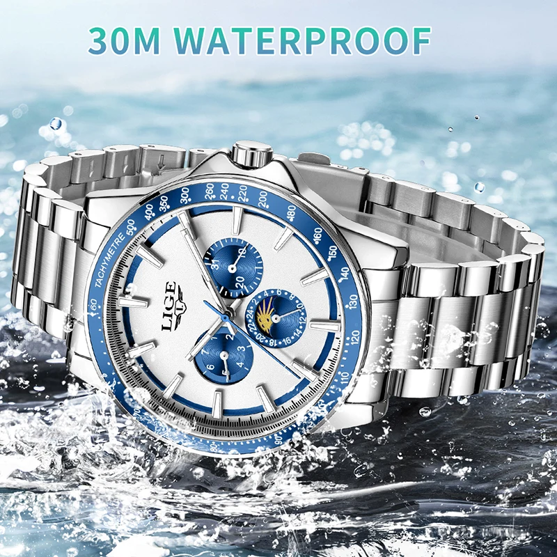 LIGE 2026 ساعات فاخرة جديدة للرجال موضة الأعمال كوارتز ساعات المعصم الرياضية مقاوم للماء مضيئة الصلب ساعة رجالي Reloj Hombre