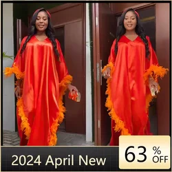 Vestidos africanos de plumas para mujer, vestido tradicional nigeriano de boda de talla grande Abaya Dubai Boubou, bata musulmana, ropa para mujer 2024