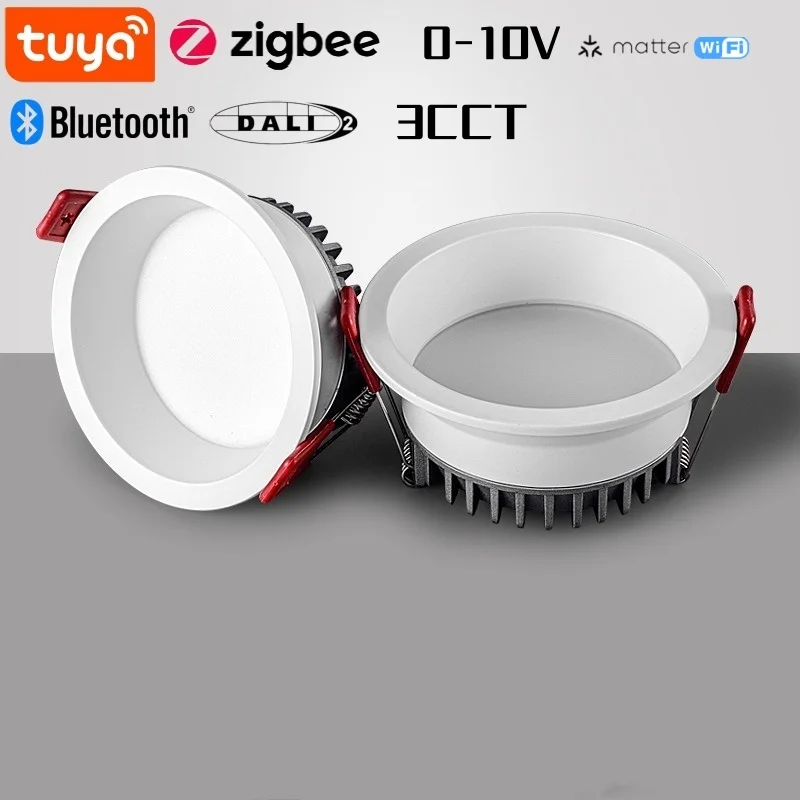 Tuya Zigbee Bluetoot DALI Smart LED Downlight Anti-Glare Recessed 3CCT Black/White 110/220V Dimmabe Ceiling Lamp Bedroom Kitchen