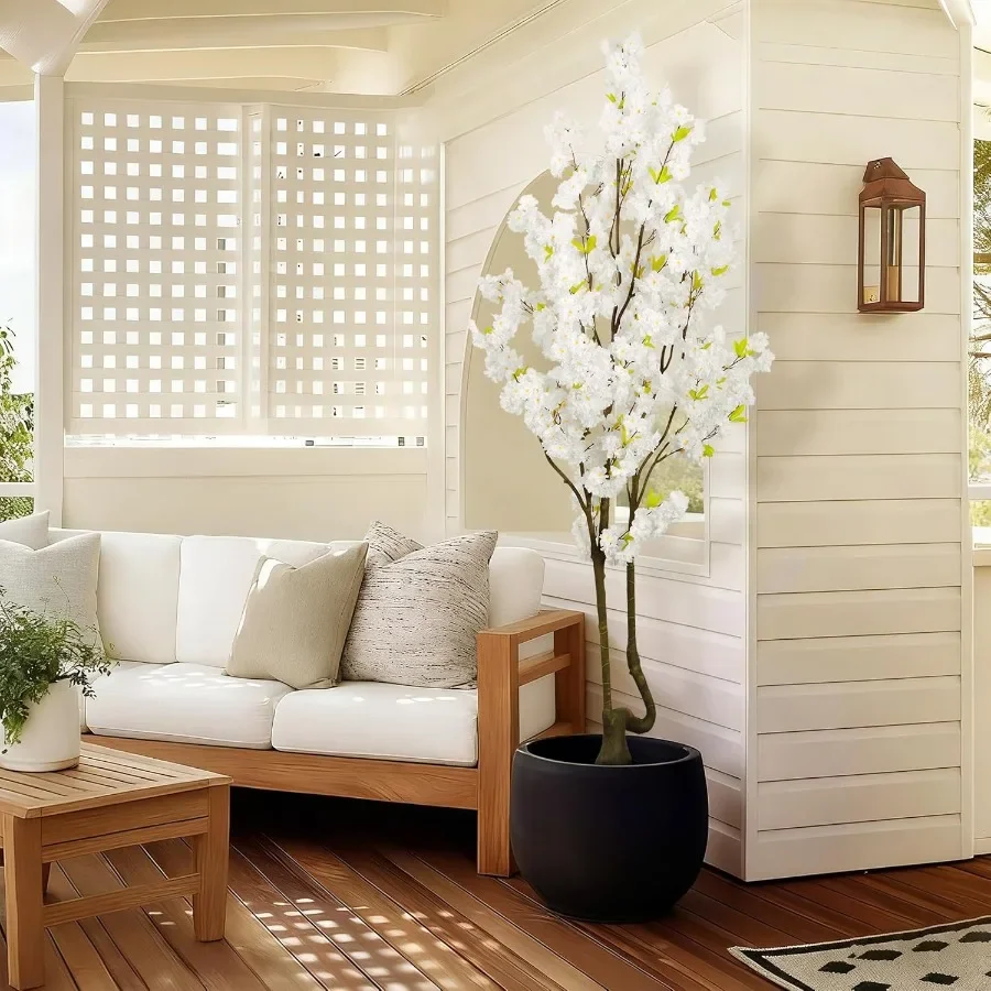 شجرة زهر الكرز الأبيض الصناعي بطول 7 أقدام 84 بوصة نبات اصطناعي ديكور داخلي لحفلات الزفاف وغرفة المعيشة والمكتب والاستخدام الخارجي