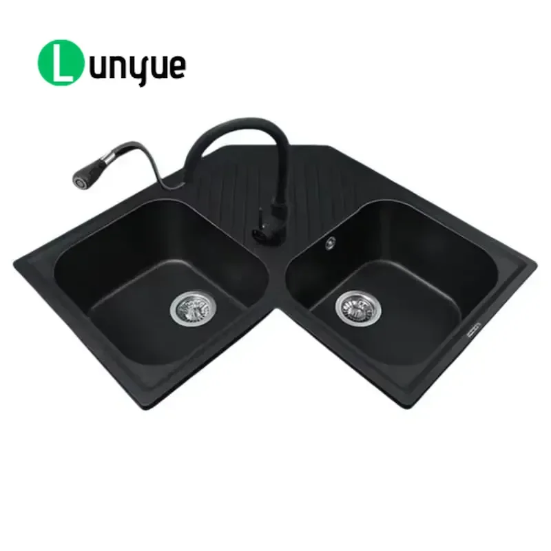 L Shaped Quartz Stone Corner Wash Basin Handmade Sink for Home Apartment Bathroom Vanity Countertop Durable Modern Design