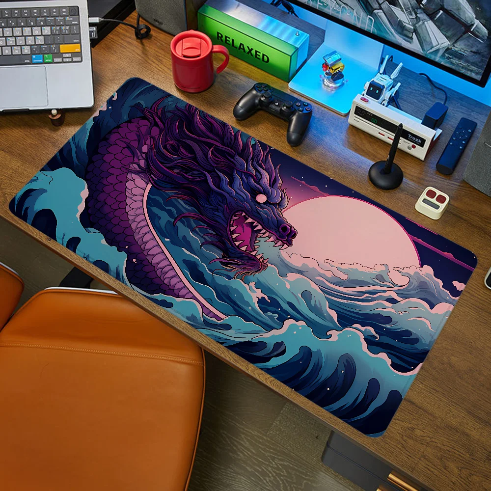 PURPLE JAPANESE WATER DRAGON Xxl Mouse Pad Gamer Desk Accessories Office Mousepad Anime Computer Table Pc Gaming Keyboard Mat