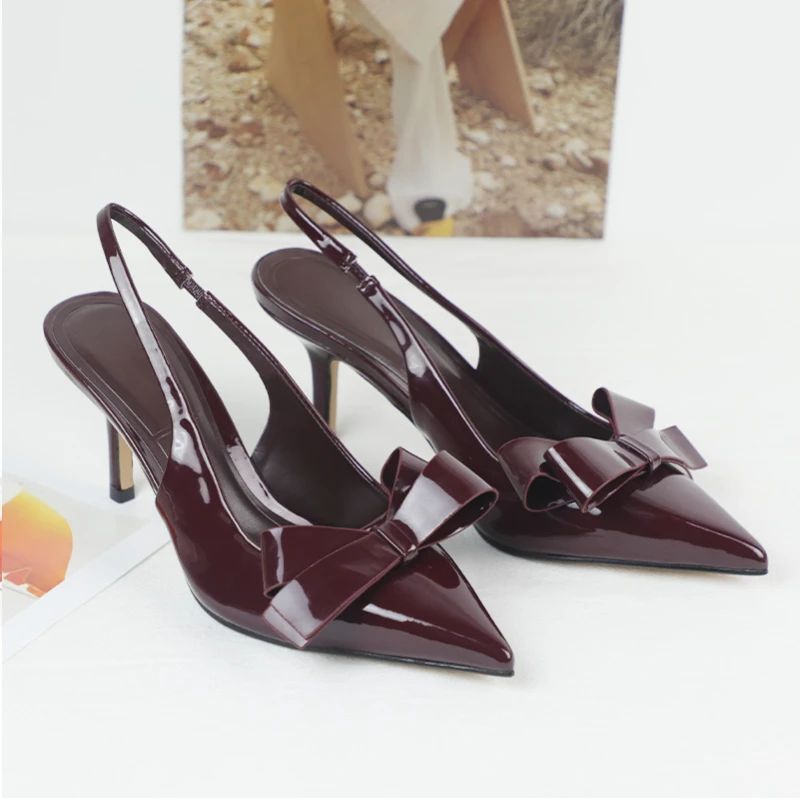 Butterfly-Knot Ladies High Heeled Sandals Elegant Pointed Toe Modern Wedding Slingbacks Footwear Summer Office Shoes for Women