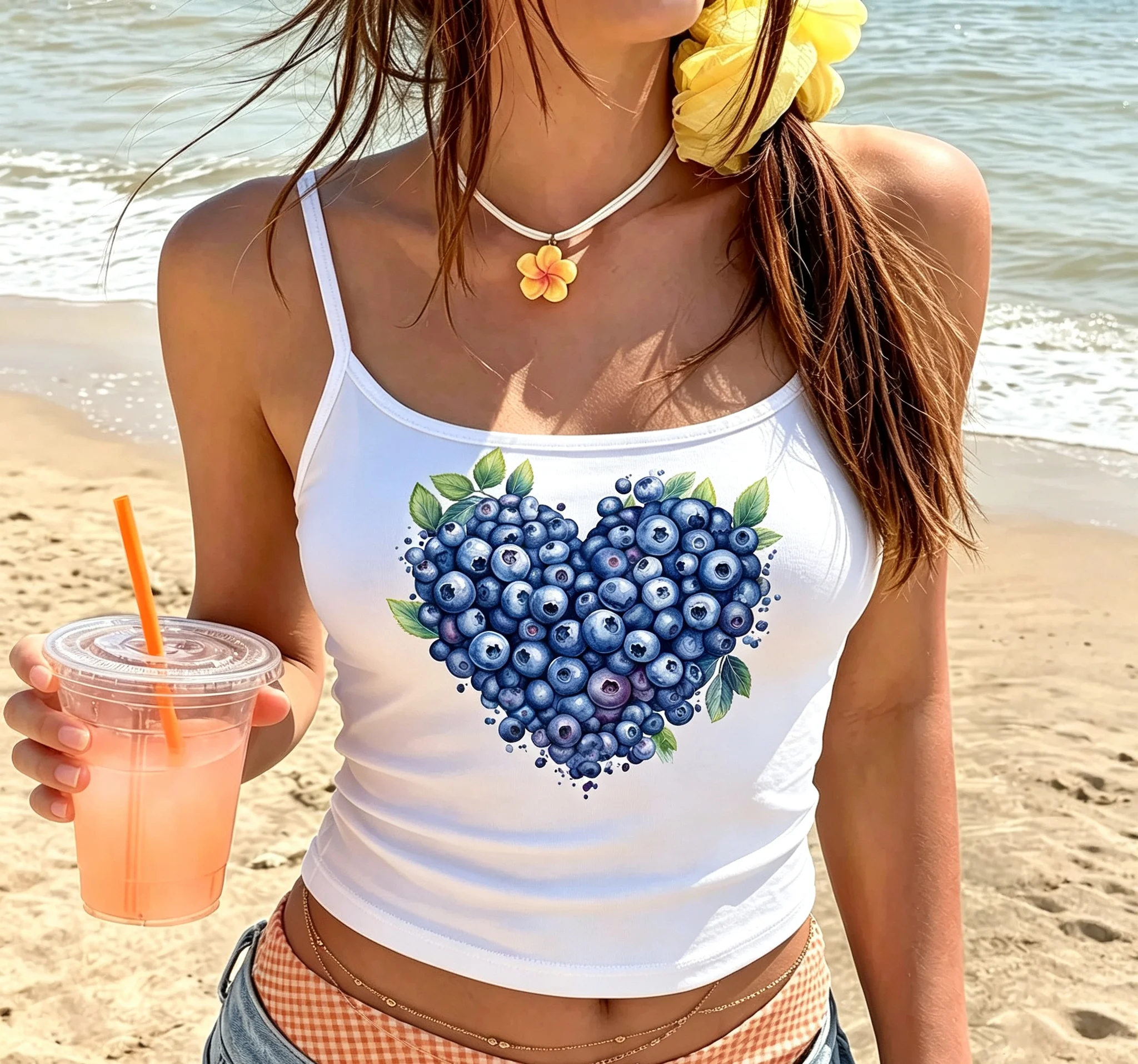 Blueberry Basket Design Tank Top Women Summer Vibe Camisole Sleeveless Vest Girly Core Top Picnic Date Beach Party Daily Wear