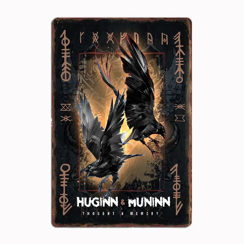 

Norse Mythology Huginn and Muninn Vintage Metal Poster Sign Club Custom Indoor Wall Tin Sign Room Decor Home Decor