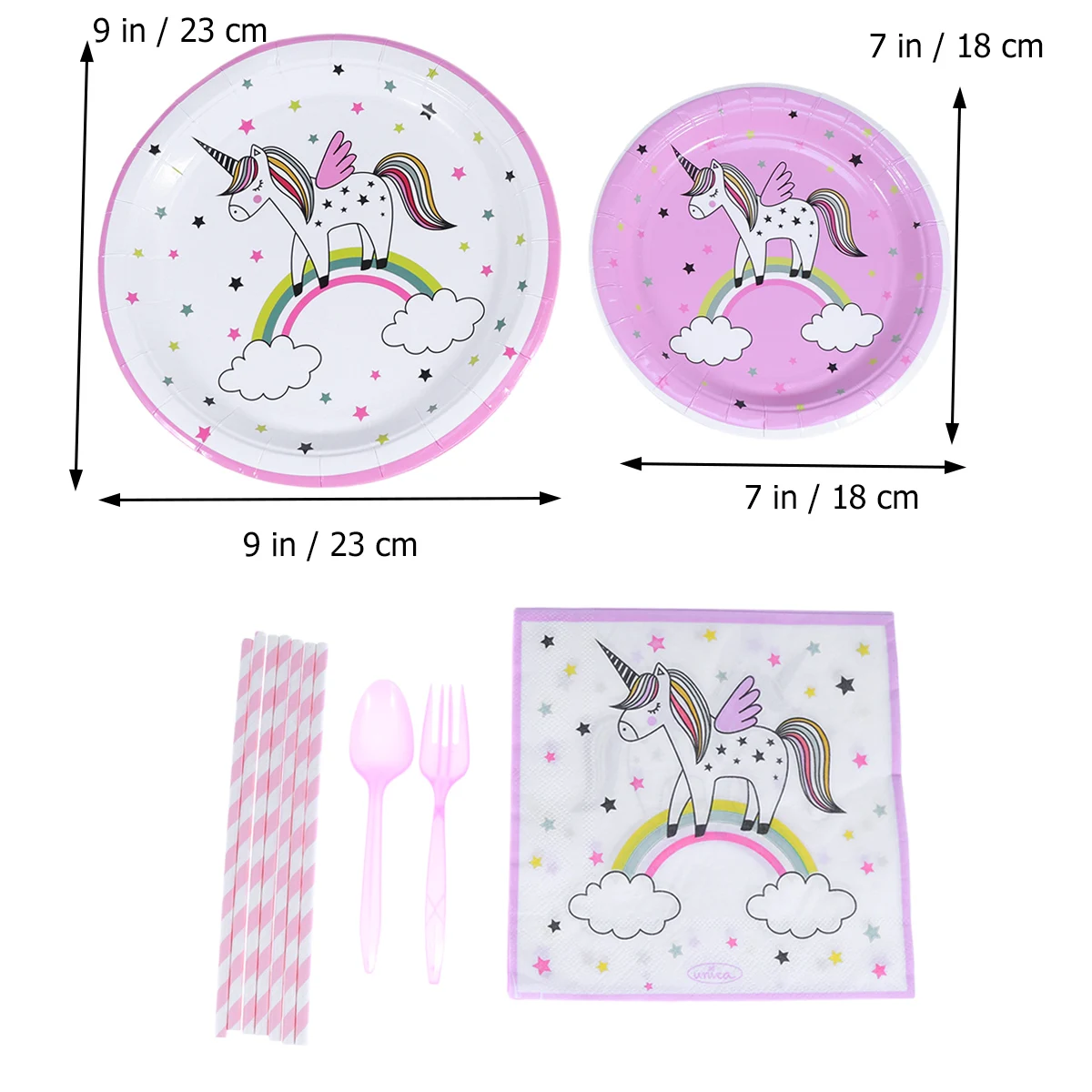 

96pcs Unicorn Party Tableware Set Cute Paper Plates Cups Straws Forks Spoons Disposable for Birthday Baby Shower Gatherings
