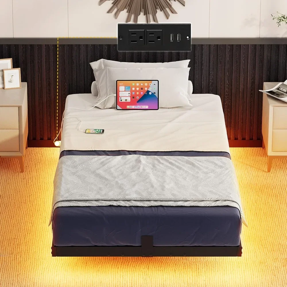 

Каркас кровати размера Twin, плавающая кровать с зарядной станцией, платформенная кровать со светодиодной подсветкой и усиленной стальной решеткой, на заказ