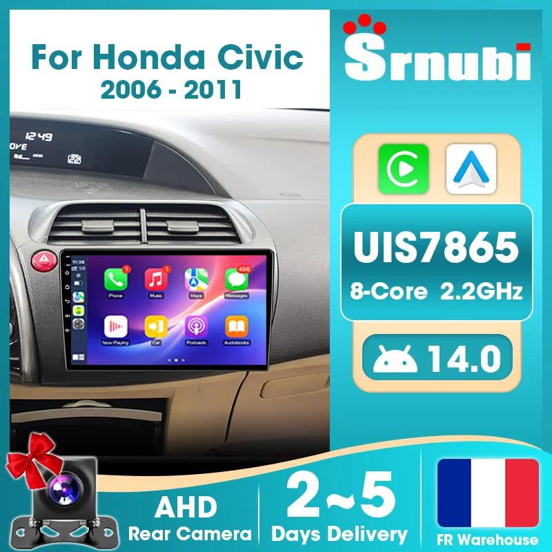 Srnubi Accessories 8-Core UIS7865 Car Radio GPS Navigation Multimedia for Honda Civic 2006-2011 Carplay Android Auto 2 Din Head Unit Bluetooth 5.4 WIFI DSP