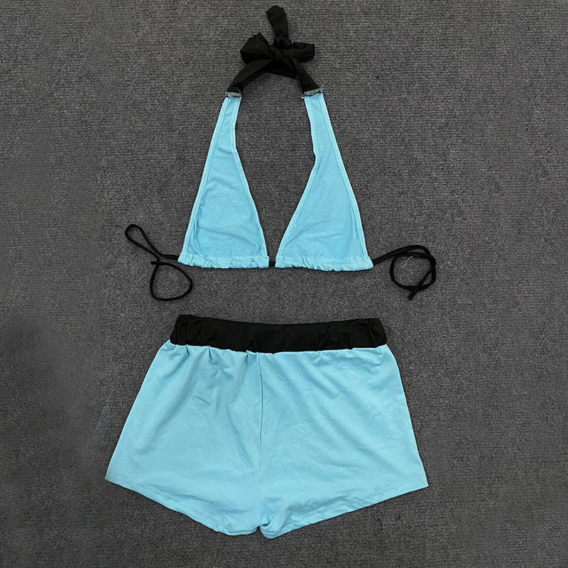 Casual Aestheticism Seaside Holiday Sexy Women's Bikini Letter Print Contrast Shorts Suit Retro Spice Girl Backless Y2k Swimsuit