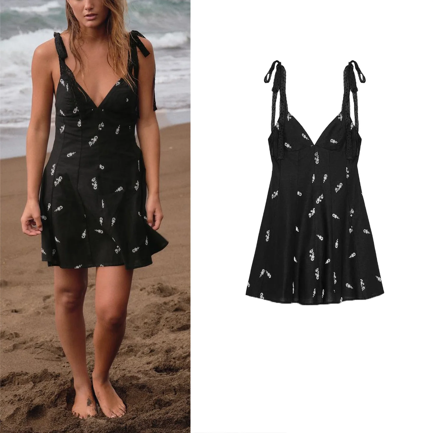 Été femmes ort Dr noeud décor v-ne mixte fleur broderie sangle taille haute a-ligne jupe trajet Sle