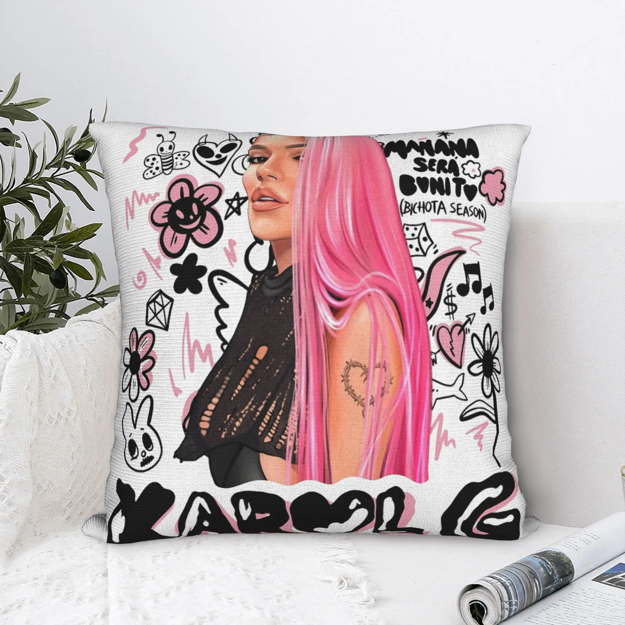 Karol G Bichota Season Pillowcase Printed Polyester Cushion Cover Decoration  Throw Pillow Case Cover Sofa Zippered 45X45cm