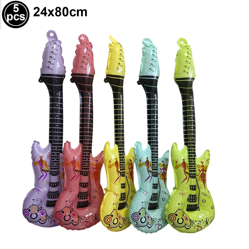 Lot De 6 Guitares Gonflables Rock - Accessoires Fête Musique, Déguisement Halloween, Carnaval - PVC Solide, Design Cool