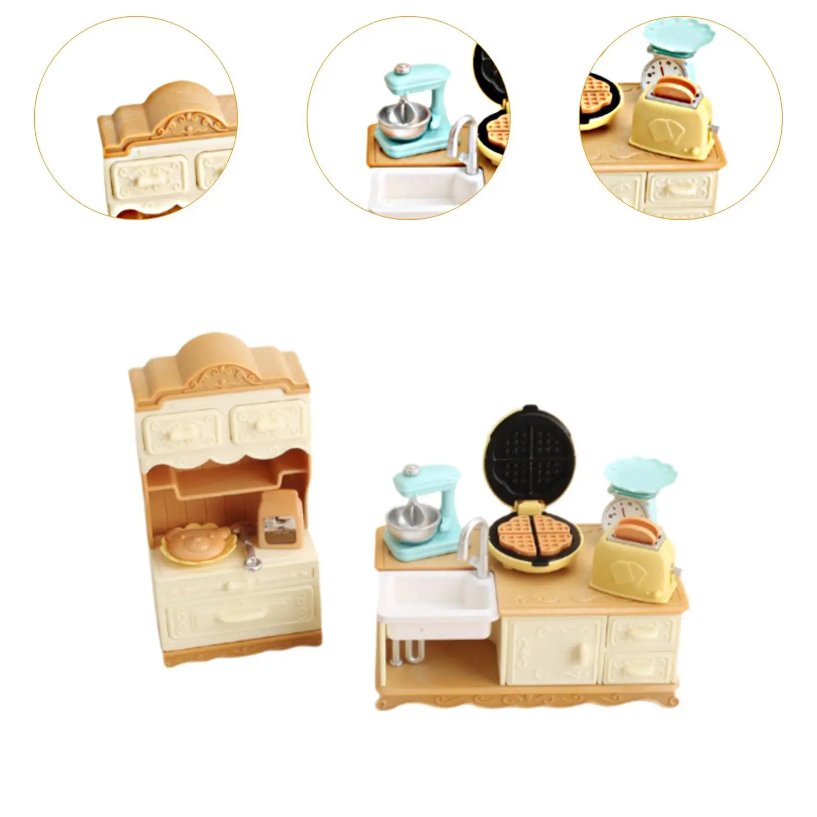 Miniature Kitchen Playset Egg Beater and Bread Machine Set Coordination Dollhouse Kitchen Accessories for Girls Boys Toddlers