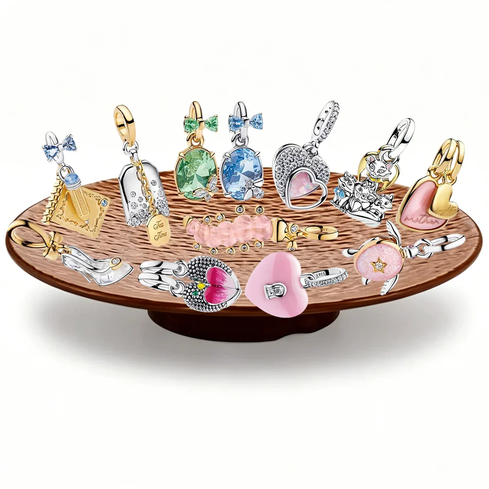 

2026 New 925 Silver Crystal High Heels Heart shaped Tea Bag Eternal Apple Bead Pendant Exquisite DIY Charm Jewelry Display