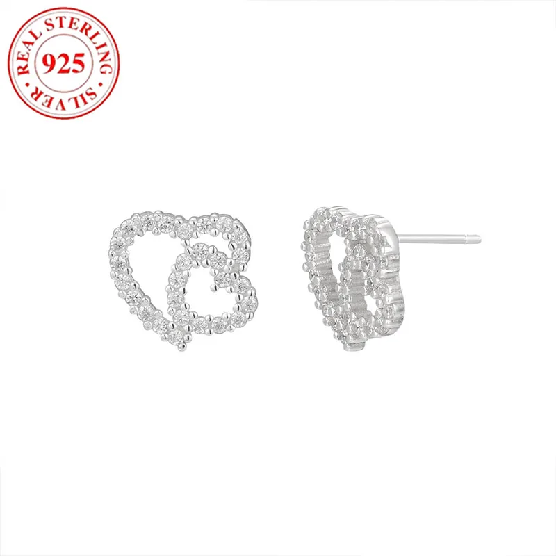 

S925 Sterling Silver with Diamonds Heart Earrings for Women Hypoallergenic Suitable for Women's Holiday Gifts