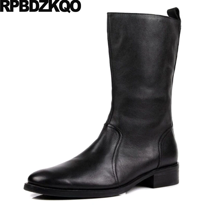 Mid Calf Zipper Mens Leather Tall Boots Riding Zip Up High Quality Chunky Autumn Designer Luxury Shoes Stylish 2022 Full Grain