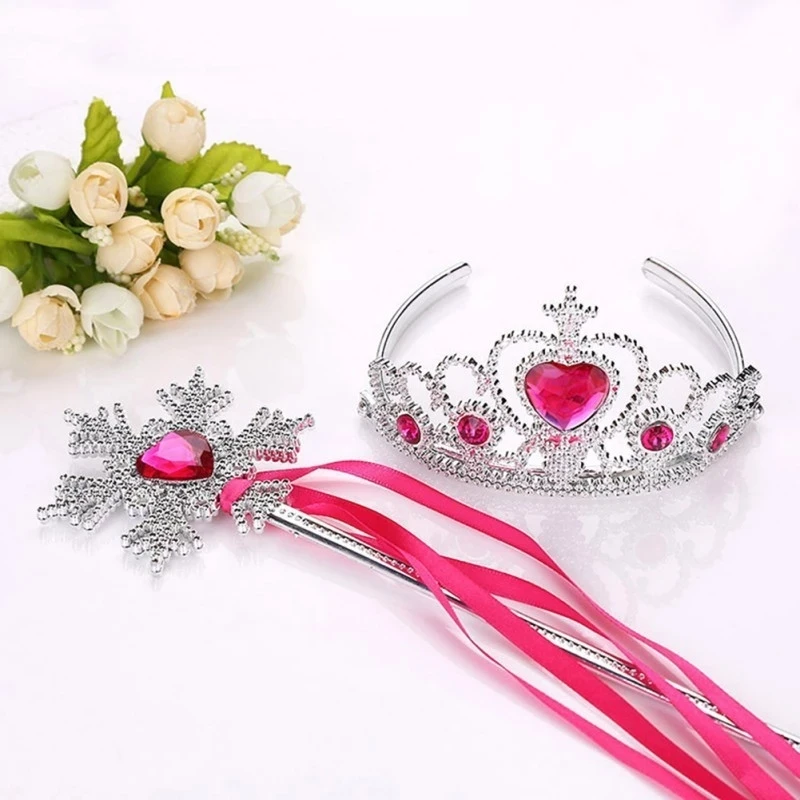 Elsa anna conjunto de acessórios princesa traje festa suprimentos aurora belle sofia varinha mágica e coroa headwear para meninas presentes
