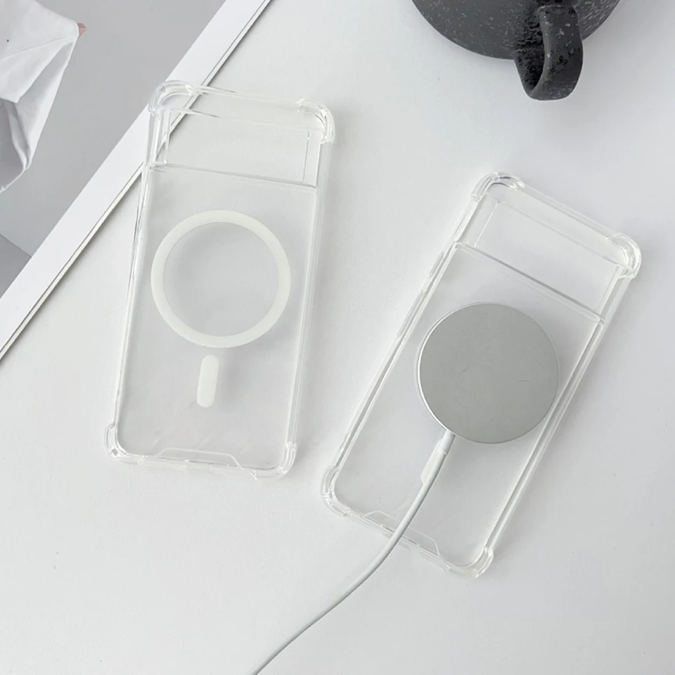 Funda magnética transparente para Google Pixel 8 9 10 11 Pro XL 9A 7A 8A 6 6A, para carga inalámbrica Magsafe, respaldo acrílico 3
