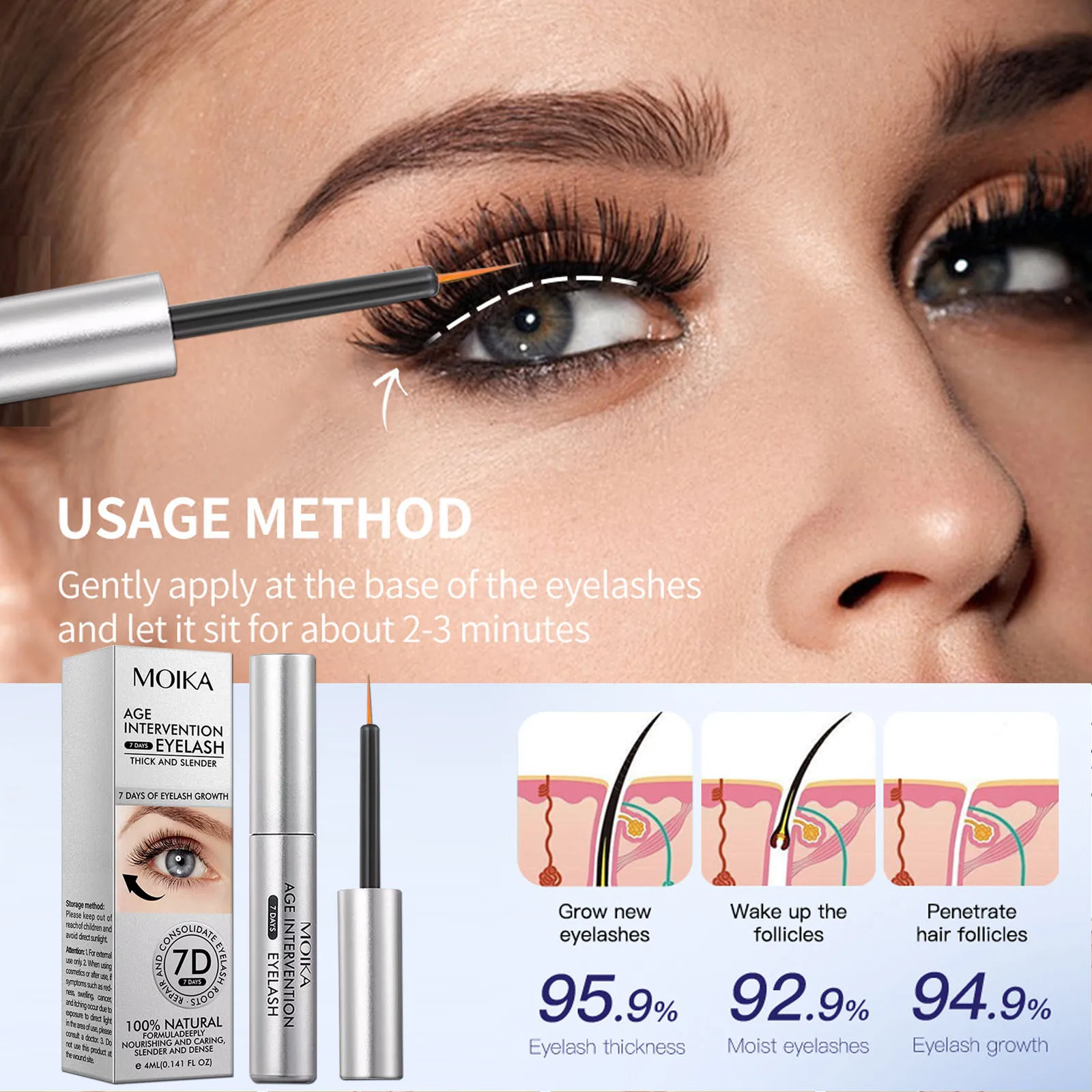 Suero para el crecimiento de pestañas y cejas, crecimiento rápido, previene la caída del cabello, tratamiento dañado, previene la calvicie, maquillaje para el cuidado de los ojos más completo y grueso