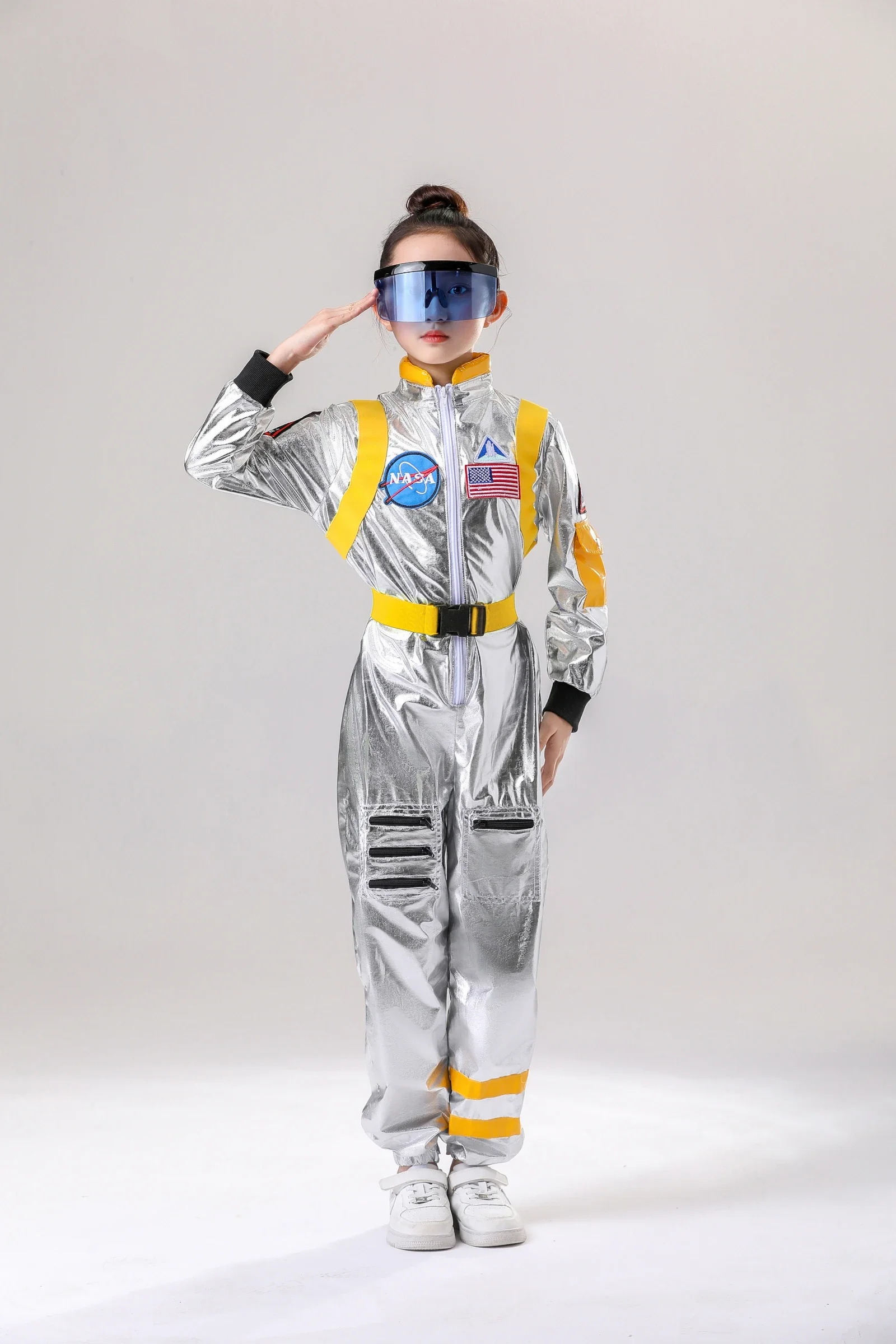 Adult Children Astronaut Costume Silver Spaceman Men Women Space Suit Cosplay Halloween Carnival Party Dress Up Costume