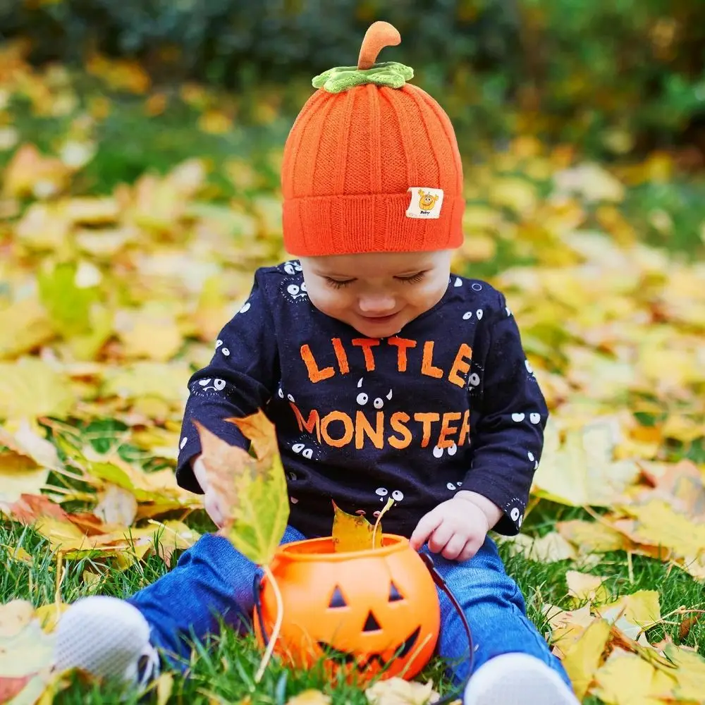 Chapéu fofo de abóbora Halloween para bebê, gorro de malha infantil, chapéu infantil para meninos e meninas, chapéu de ação de graças para recém-nascidos, outono e inverno