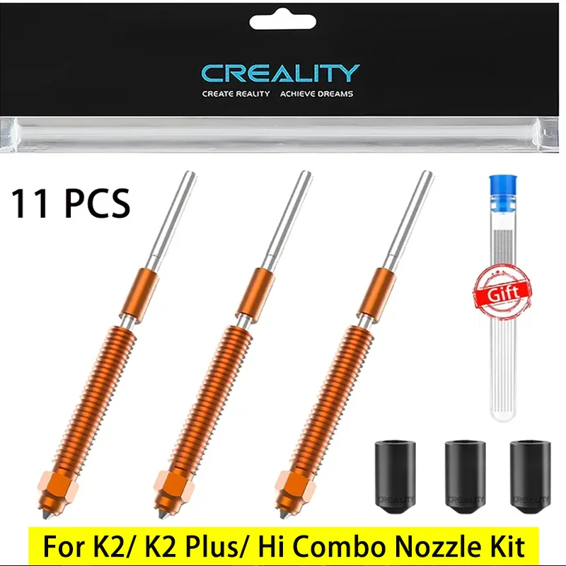 

Official Creality K2 Plus/K2 Nozzles kit,3pcs 0.4mm Unicorn Quick-Swap Nozzle with sock,Hardened Steel Nozzle 3D Printer part