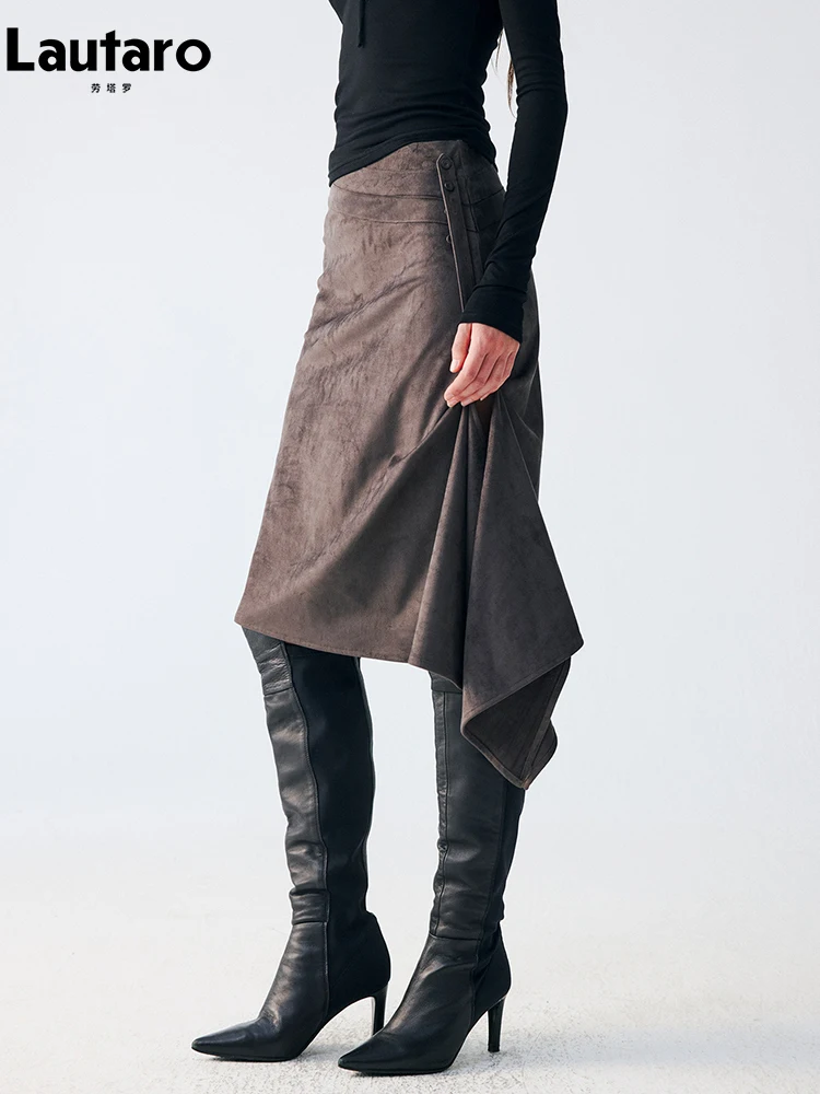 

Юбка Lautaro из искусственной замши, матовая, мягкая, струящаяся, миди, асимметричная, кожаная, женская, шикарная, дизайнерская, эмо-стиль, 2026