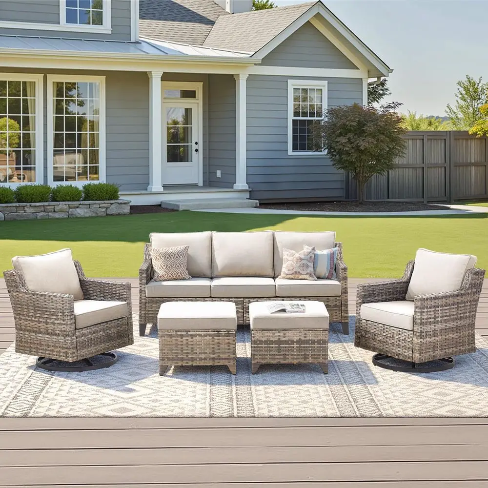 

Patio Furniture Set5 Pieces AllWeather Wicker Outdoor Furniture with Swivel Patio Chairs Outdoor Patio Conversation Set for Gar