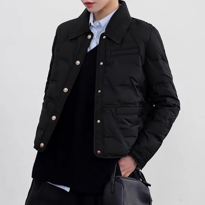 Veste matelassée d'hiver pour femmes, légère et chaude, en duvet, à simple boutonnage, col à revers, manches longues, vêtement d'extérieur résistant au froid