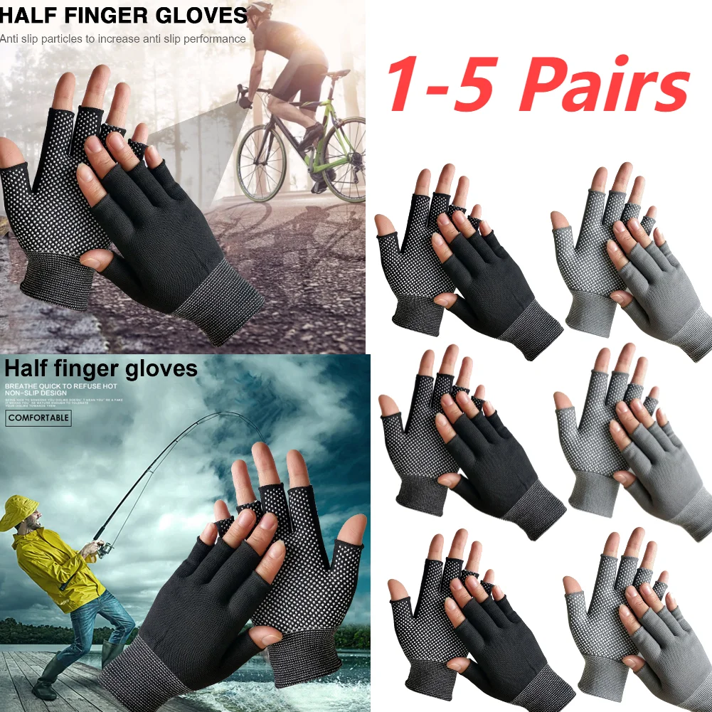 1-5Pair Black Half Finger Fingerless Gloves for Women and Men Wool Knit Wrist Cotton Gloves Winter Warm Workout Cycling Gloves