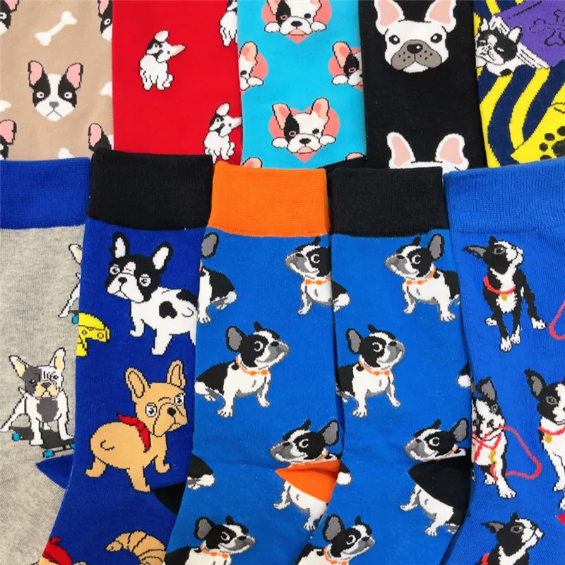 Funny French Bull Terrier Mid Crew Cartoon Socks Love Puppy Pup Black and White Bull Dog Cotton Lovely Bulldog Colorful Pet Sox