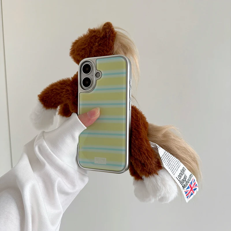 

Ins Yellow Green Stripes Pattern Phone Case for iPhone 17 16e 16 15 14 13 12 11 Air Pro Max Plus Luxury Clear Soft Back Cover