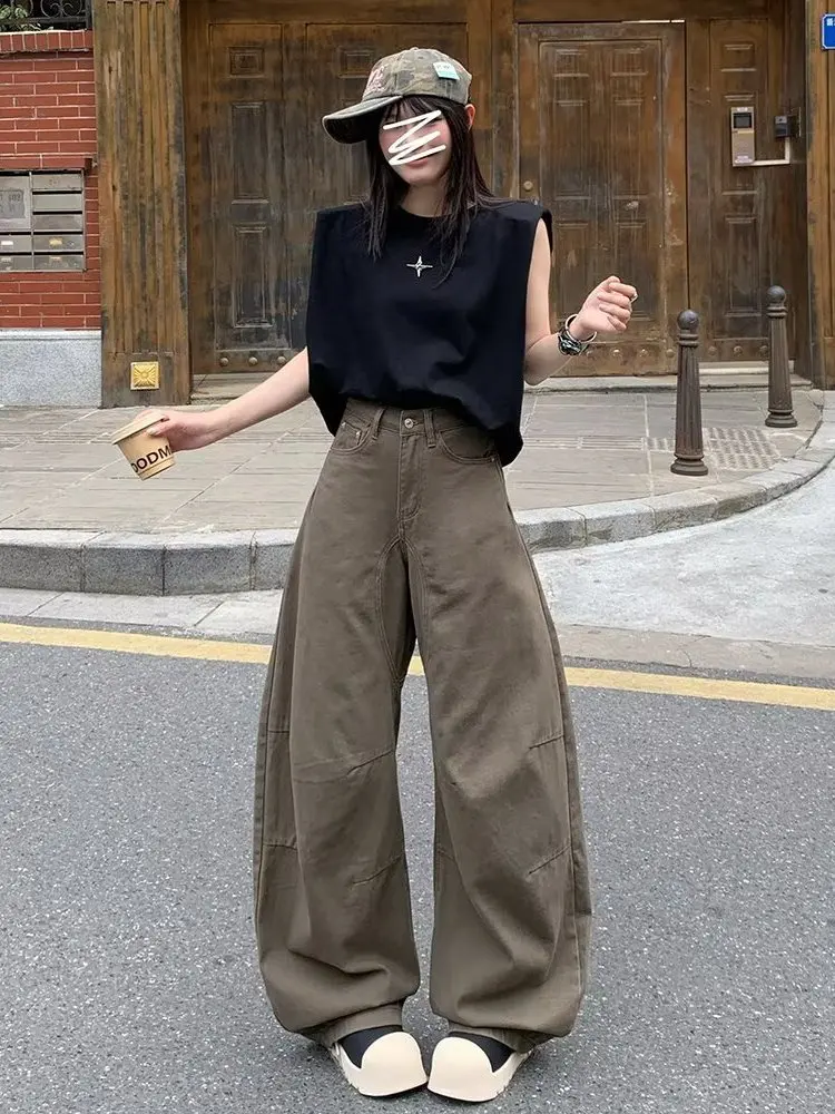 Calça Jeans Vintage Branca de Perna Larga Unissex, Novo Estilo Primavera, Casual, Efeito Emagrecedor, Comprimento Longo